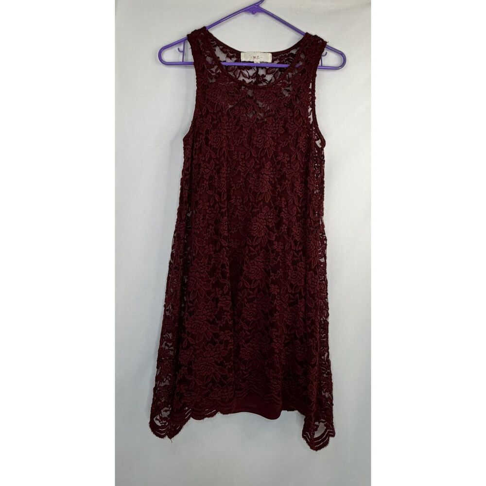 Size M W.F. Sleeveless Floral Lace Dress Burgundy